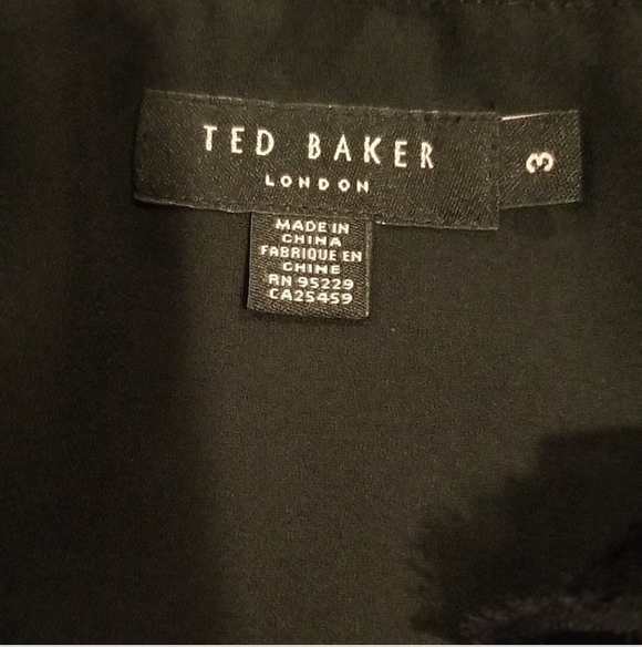 TED BAKER London Black Silk Dress Ruffle Trim and Bow Tie Accent Empire Waist - Picture 10 of 16